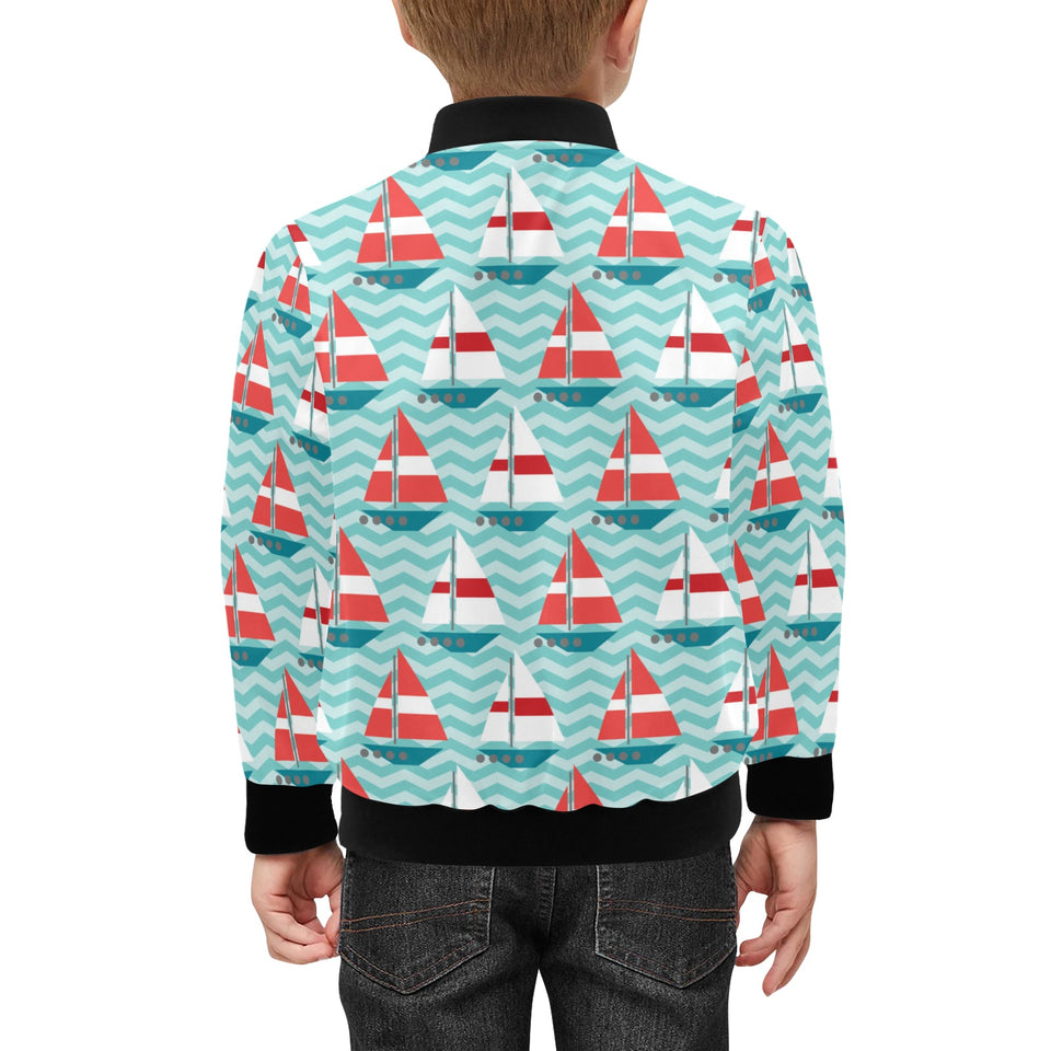Red White sailboat wave background Kids' Boys' Girls' Bomber Jacket