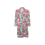Beagle muzzles turquoise paint splashes pink patte Men's Long Sleeve Belted Night Robe