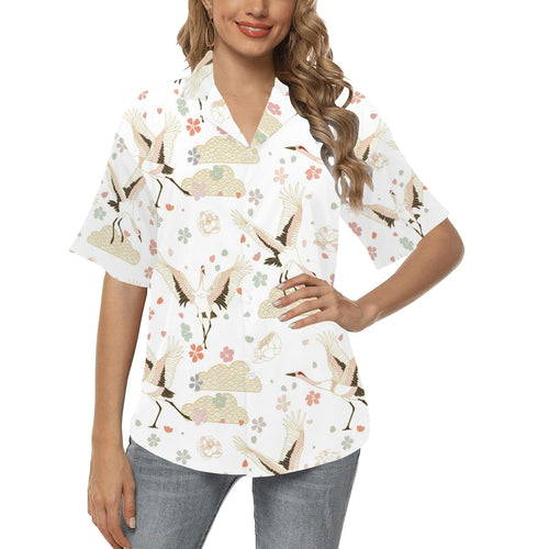 Beautiful Japanese cranes pattern Women's All Over Print Hawaiian Shirt