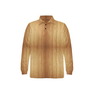 Wood Printed Pattern Print Design 05 Men's Long Sleeve Polo Shirt