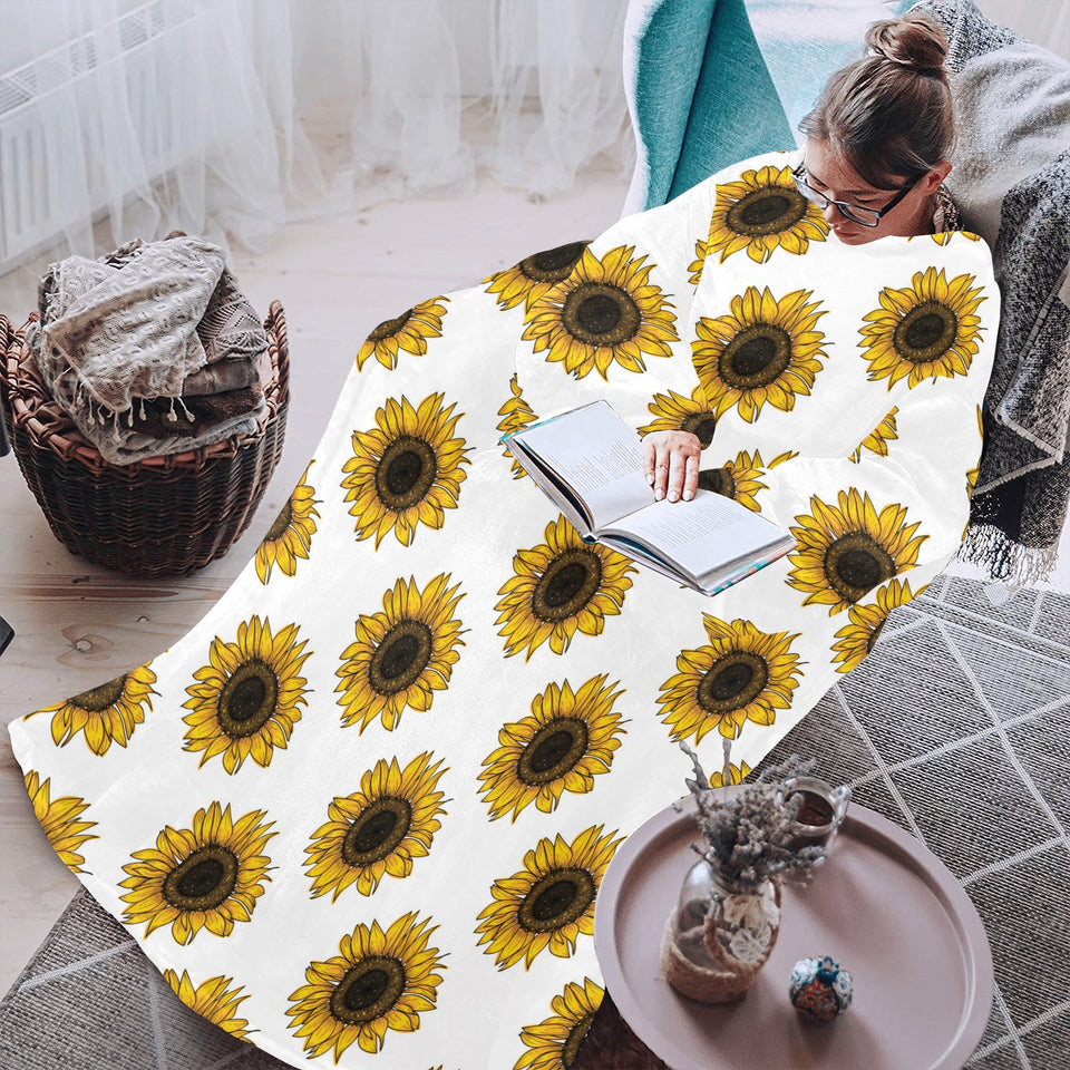 sunflowers design pattern Blanket Robe with Sleeves