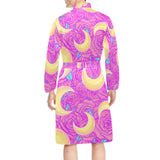 Moon pink rose background Men's Long Sleeve Belted Night Robe