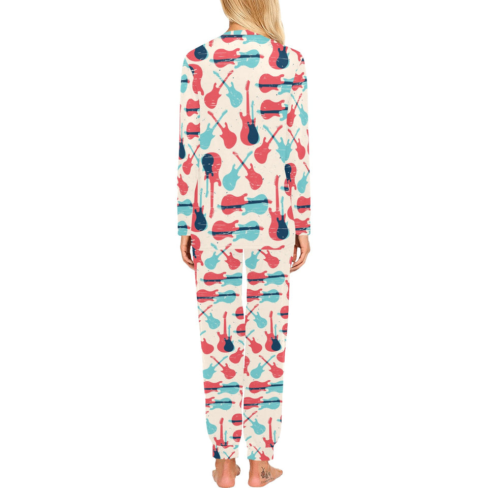 Red Blue guitar pattern Women's All Over Print Pajama Set