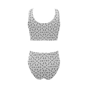 arabic gray pattern Chest Bowknot High Waisted Bikini Swimsuit