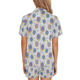 Snail Pattern Print Design 05 Women's V-Neck Short Pajama Set