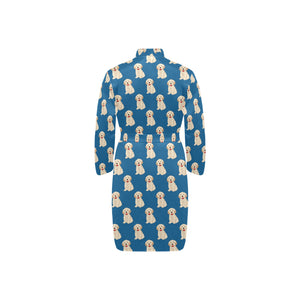 Golden Retriever Pattern Print Design 03 Men's Long Sleeve Belted Night Robe