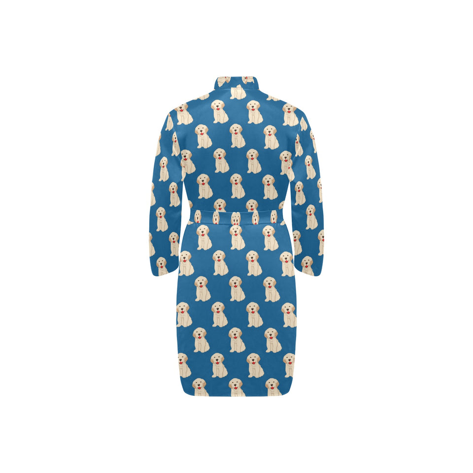 Golden Retriever Pattern Print Design 03 Men's Long Sleeve Belted Night Robe