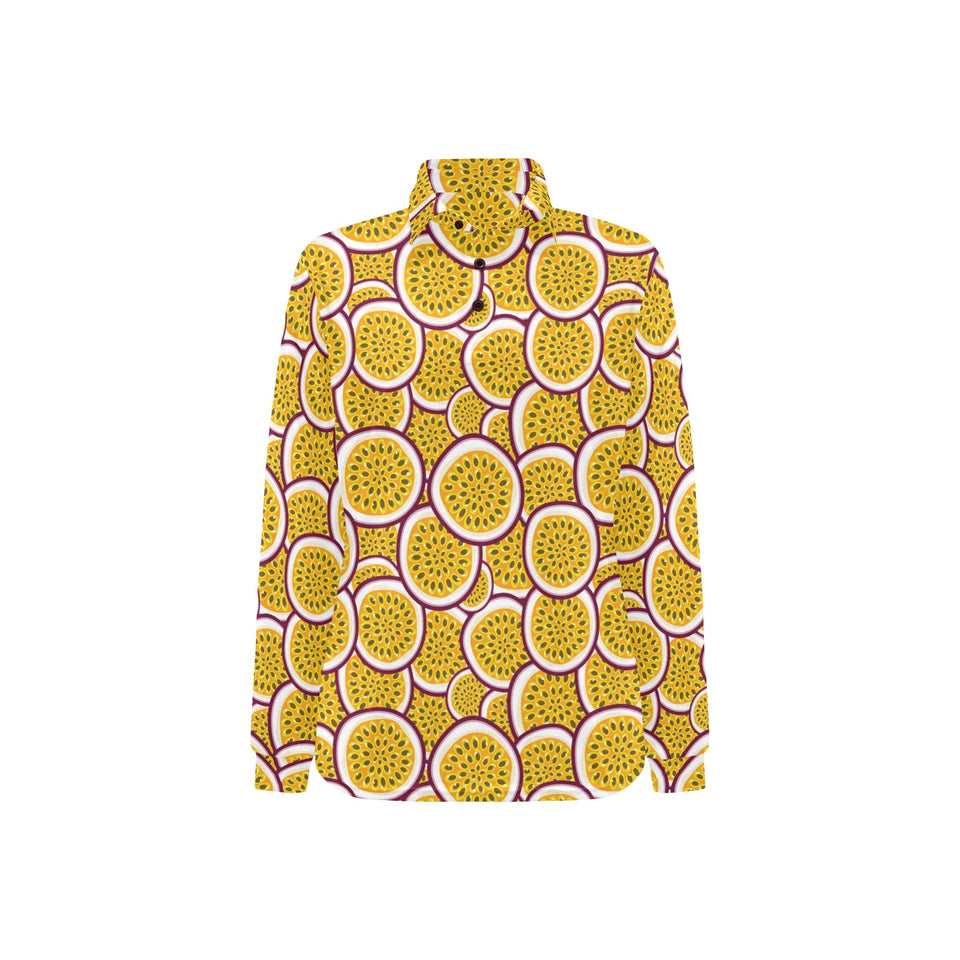 Passion fruits slice pattern Women's Long Sleeve Polo Shirt