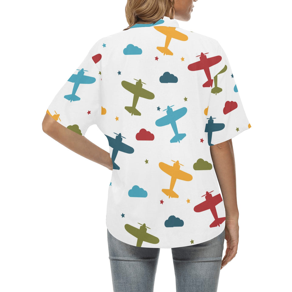 Airplane star cloud colorful Women's All Over Print Hawaiian Shirt