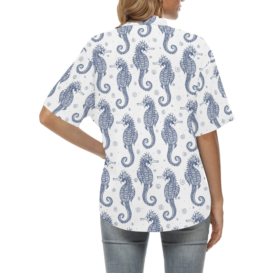 Seahorse pattern background Women's All Over Print Hawaiian Shirt