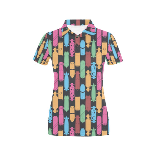 Skate Board Pattern Print Design 02 Women's All Over Print Polo Shirt