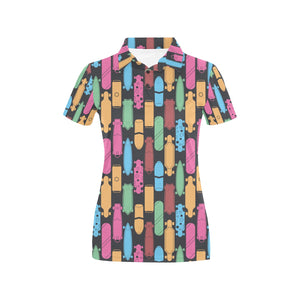 Skate Board Pattern Print Design 02 Women's All Over Print Polo Shirt
