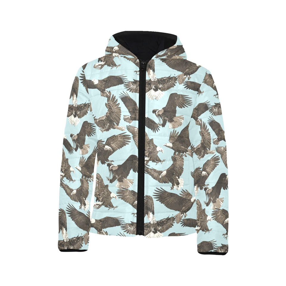 Eagle Pattern Print Design 01 Kids' Boys' Girls' Padded Hooded Jacket