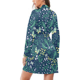 butterfly leaves pattern Women's Long Sleeve Belted Night Robe