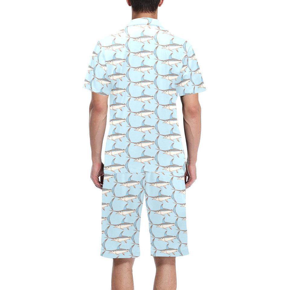Swordfish Pattern Print Design 01 Men's V-Neck Short Pajama Set