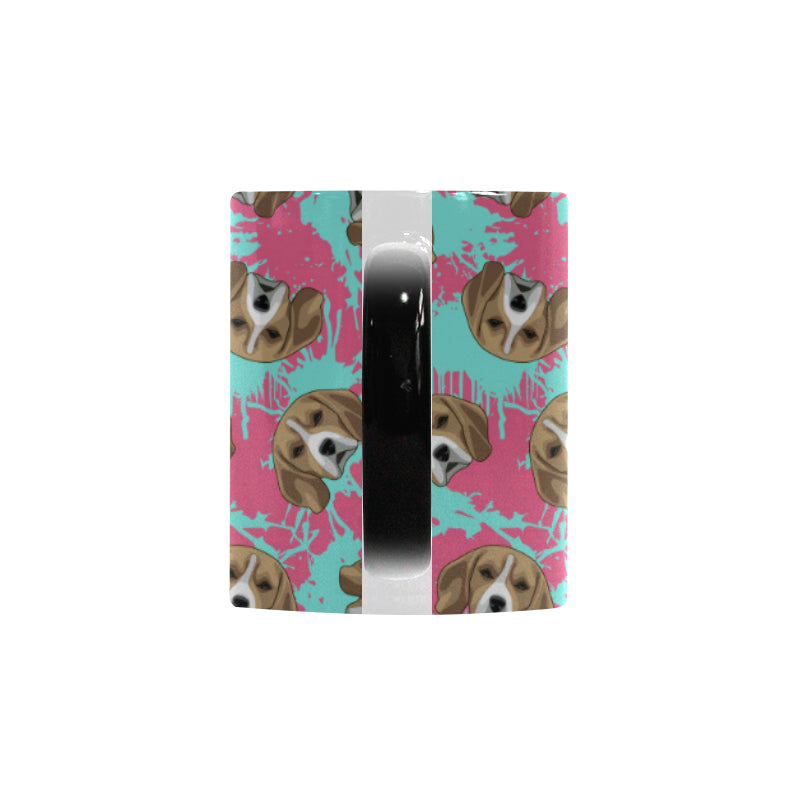 Beagle muzzles turquoise paint splashes pink patte Morphing Mug Heat Changing Mug