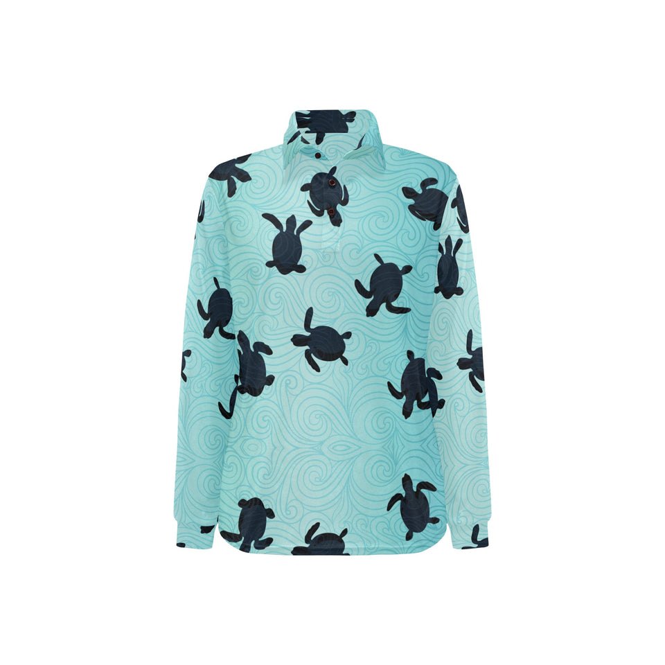 Sea turtle with blue ocean backgroud Women's Long Sleeve Polo Shirt