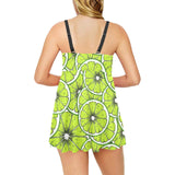 Slices of Lime design pattern Chest Sexy Pleated Two Piece Swim Dress