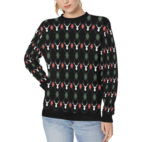 Deer Christmas new year pattern argyle Women's Crew Neck Sweatshirt