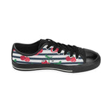Hand drawn cherry pattern striped background Men's Low Top Canvas Shoes Black