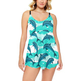 Dolphin sea pattern Chest Sexy Pleated Two Piece Swim Dress