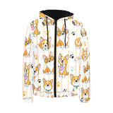 Cute dog corgi striped background pattern Men's Padded Hooded Jacket