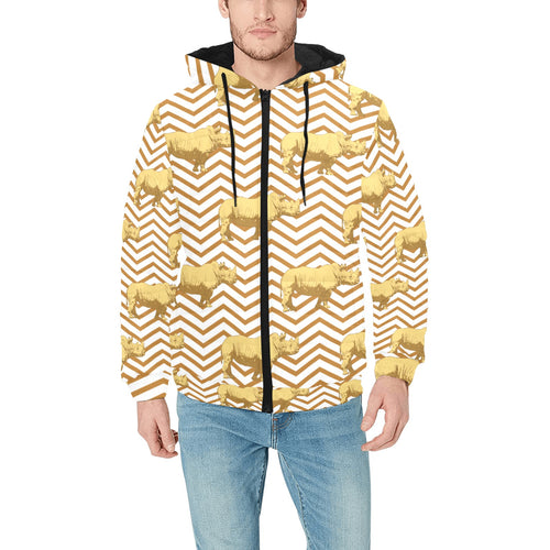 Rhino yellow theme pattern Men's Padded Hooded Jacket