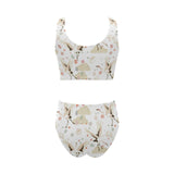 Beautiful Japanese cranes pattern Chest Bowknot High Waisted Bikini Swimsuit
