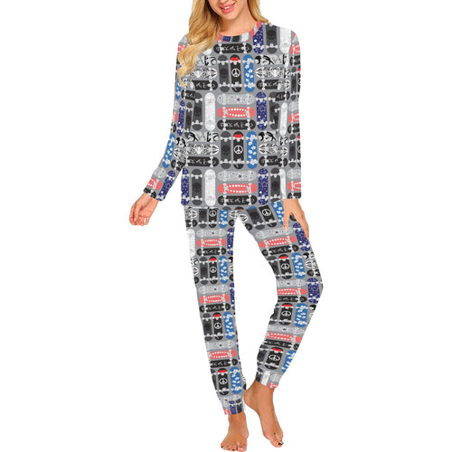 Skate Board Pattern Print Design 04 Women's All Over Print Pajama Set