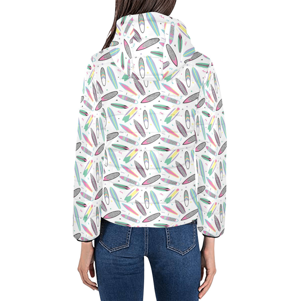 Surfboard Pattern Print Design 04 Women's Padded Hooded Jacket