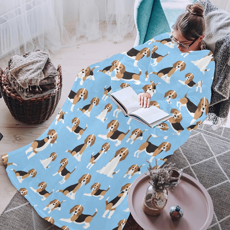 Beagle dog blue background pattern Blanket Robe with Sleeves
