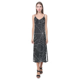 Spider web pattern Black background white cobweb V-Neck Open Fork Long Dress