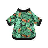 heliconia flower palm monstera leaves black backgr All Over Print Pet Dog Round Neck Fuzzy Shirt