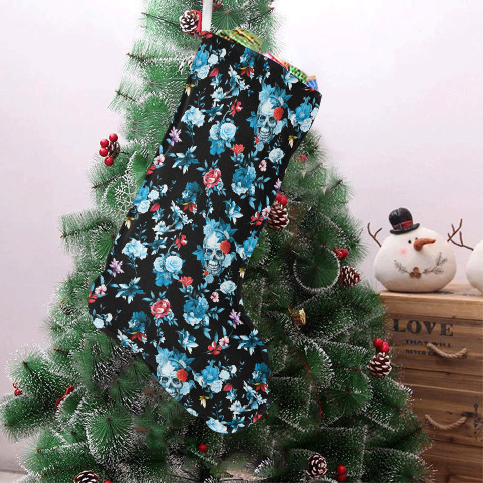 Skull flower roses leave pattern Christmas Stocking