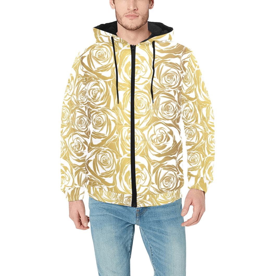 Rose Pattern Print Design 05 Men's Padded Hooded Jacket
