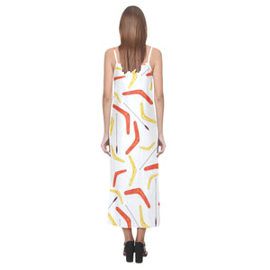 Waterclor boomerang Australian aboriginal ornament V-Neck Open Fork Long Dress