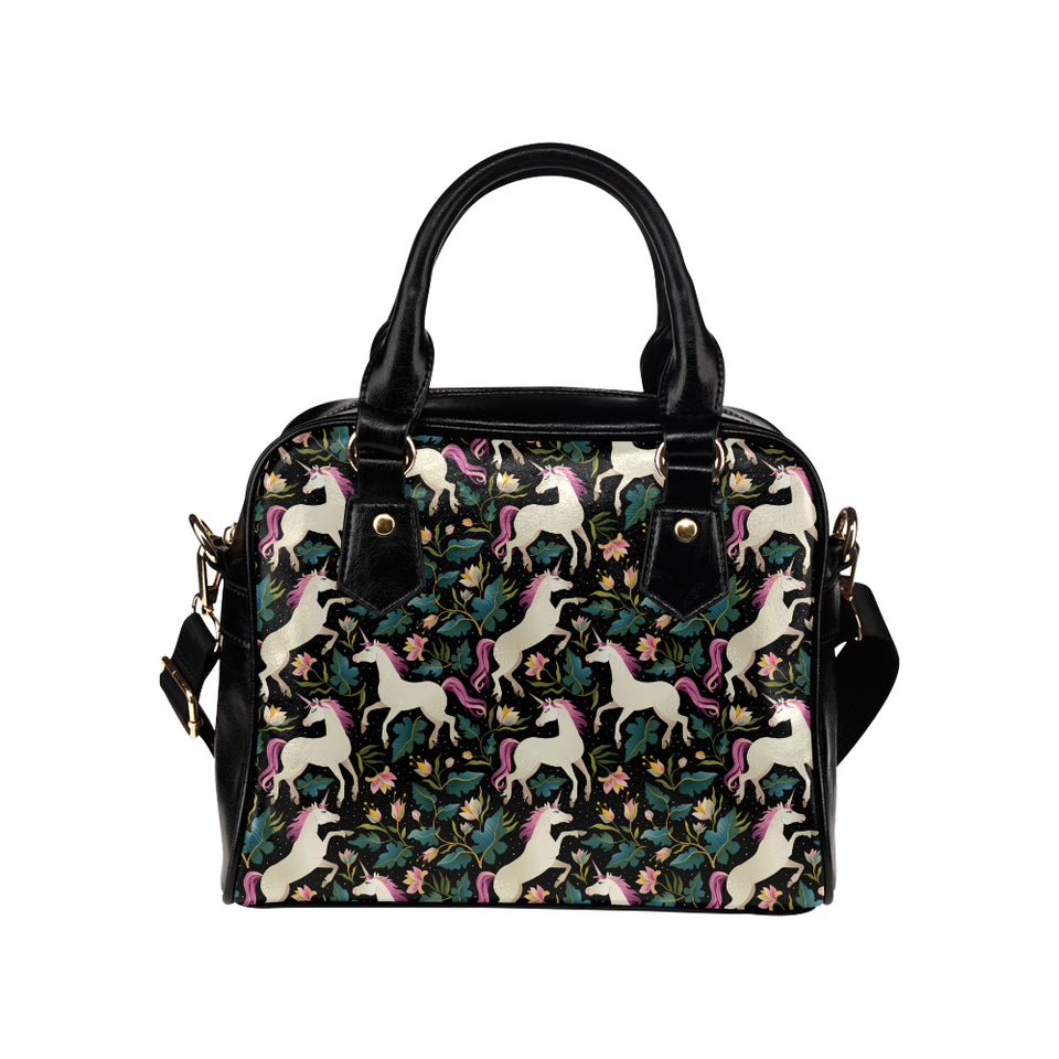 Unicorns forest background Shoulder Handbag