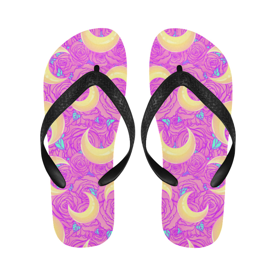 Moon pink rose background Unisex Flip Flops