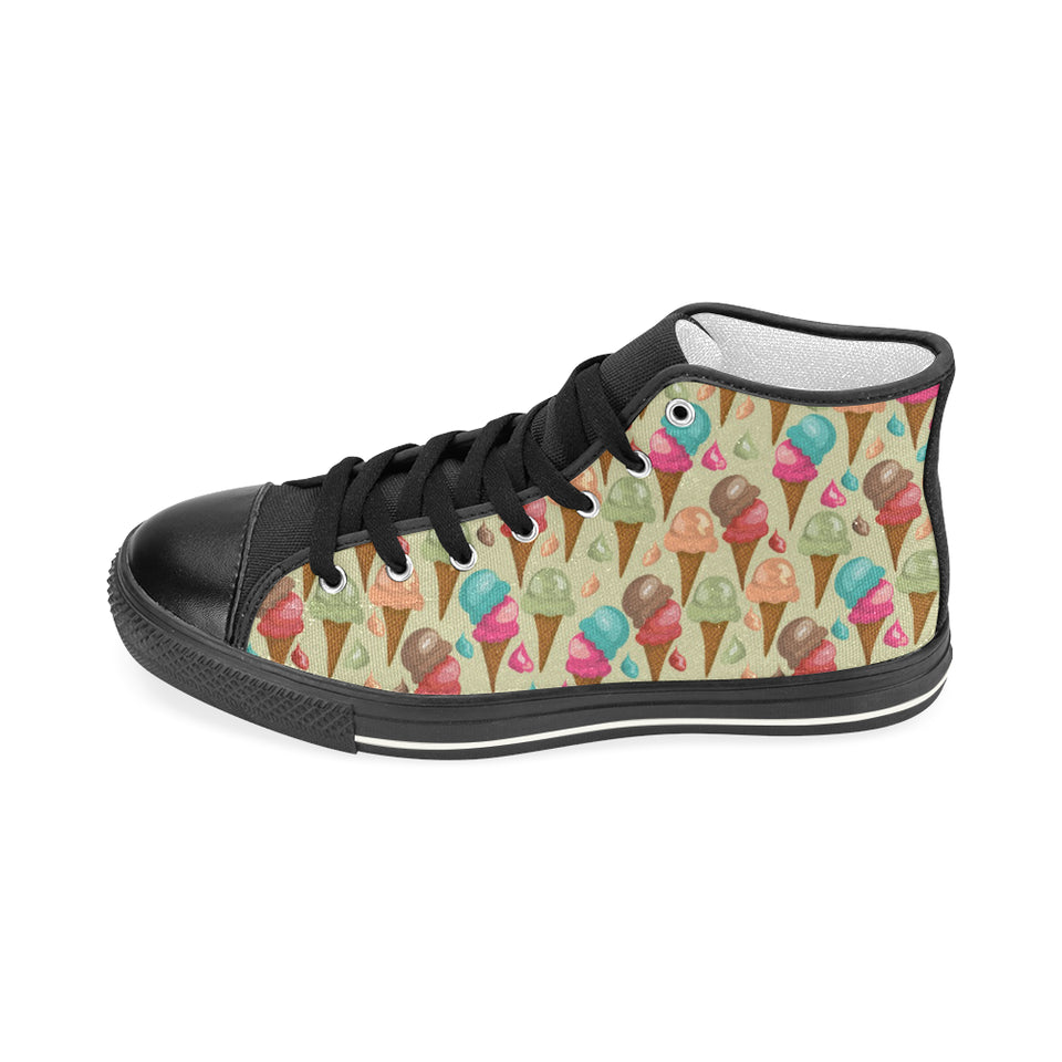 Colorful ice cream pattern Women's High Top Canvas Shoes Black