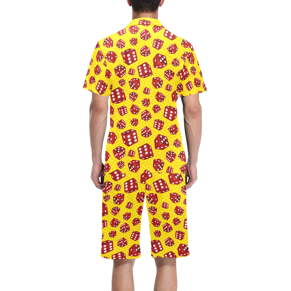 Dice Pattern Print Design 04 Men's V-Neck Short Pajama Set