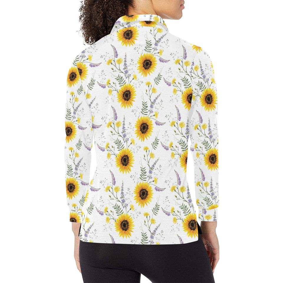 beautiful sunflowers pattern Women's Long Sleeve Polo Shirt