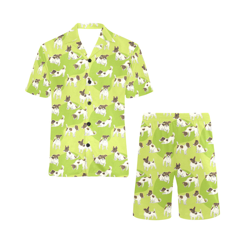 Jack Russel Pattern Print Design 01 Men's V-Neck Short Pajama Set