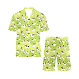 Jack Russel Pattern Print Design 01 Men's V-Neck Short Pajama Set