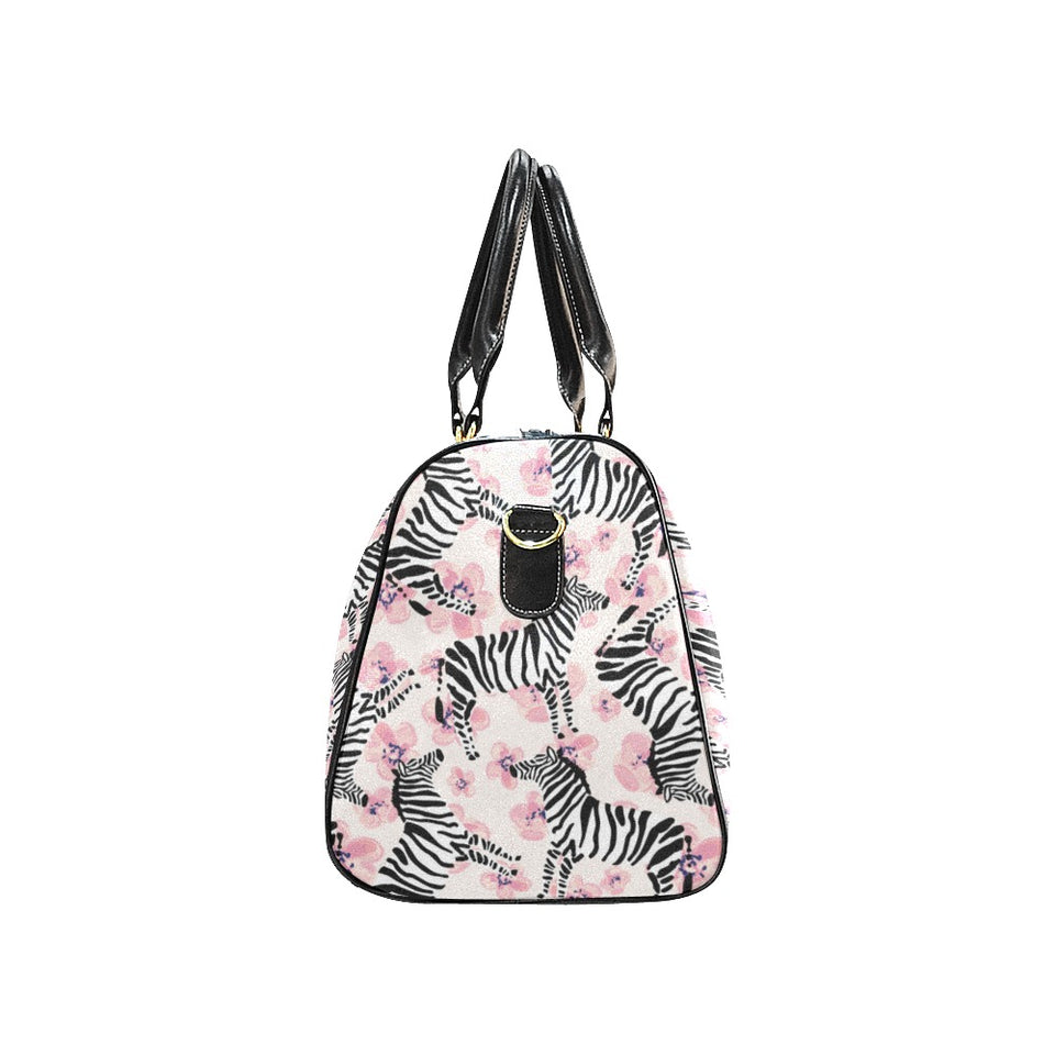 Zebra pink flower background Travel Bag