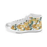 yellow tulips pattern Women's High Top Canvas Shoes White