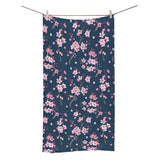 Pink sakura cherry blossom blue background Bath Towel