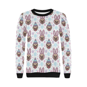 Cute pug hat rabbit costume pattern Women's Crew Neck Sweatshirt