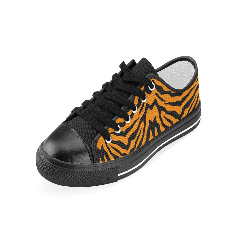 Bengal tigers skin print pattern Kids' Boys' Girls' Low Top Canvas Shoes Black