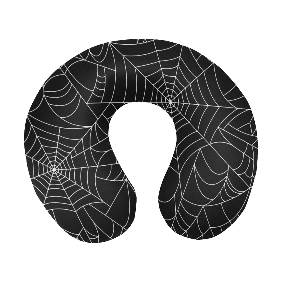 Spider web pattern Black background white cobweb U-Shaped Travel Neck Pillow