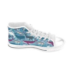 Whale design pattern Men's High Top Canvas Shoes White